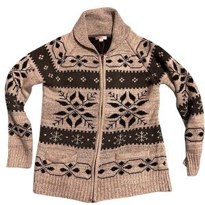 Cozy Grey Wool Zipper Patterned Sweater Medium